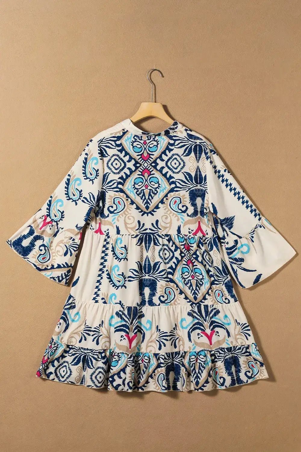 Printed Notched Three - Quarter Sleeve Mini Dress - Bela Fils BoutiqueBela Fils Boutique