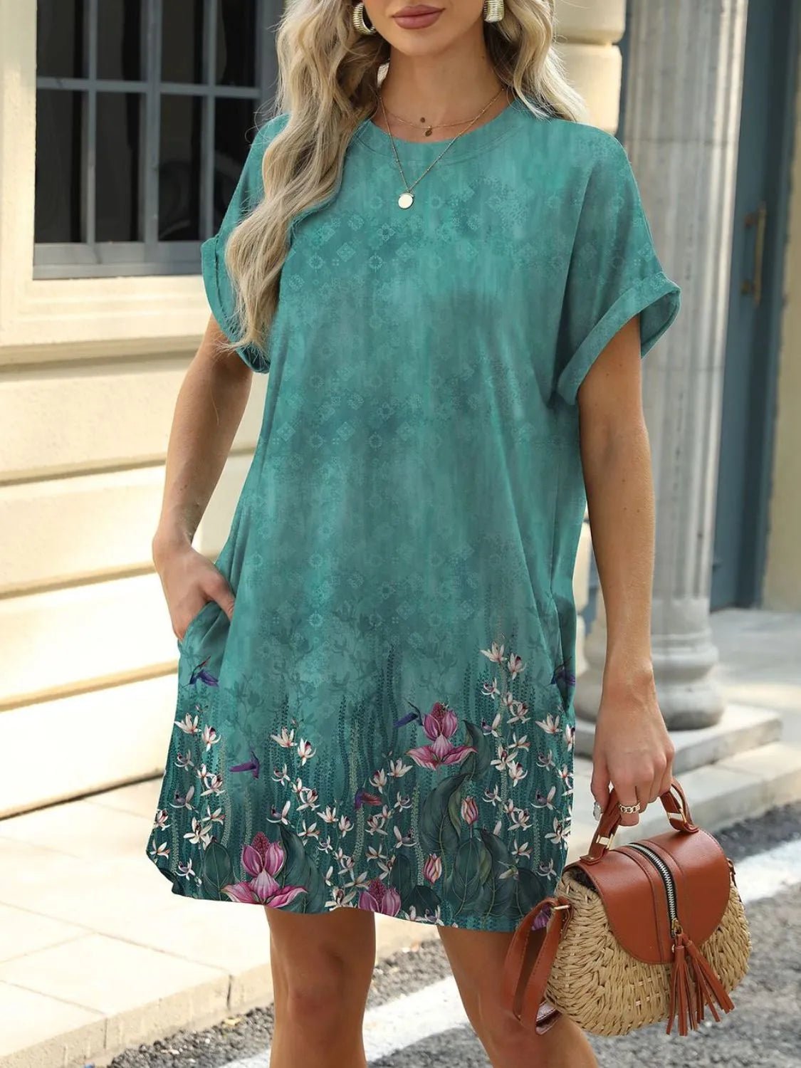 Printed Round Neck Short Sleeve Mini Dress - Bela Fils BoutiqueBela Fils Boutique