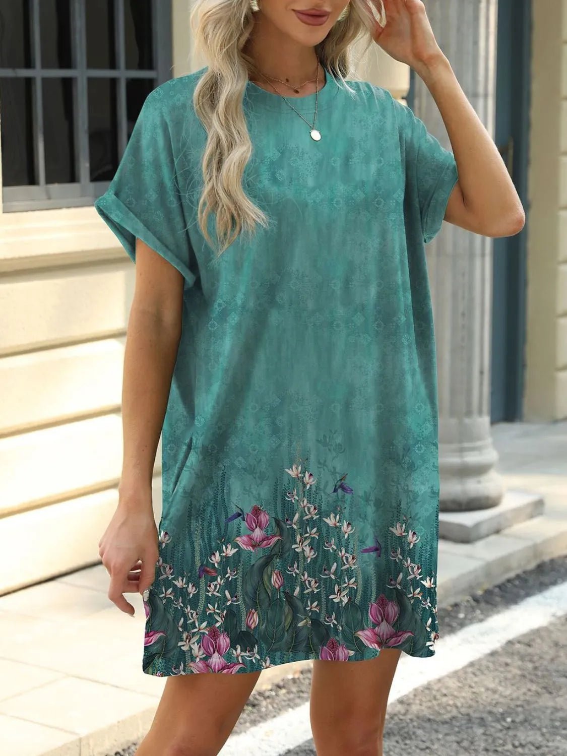 Printed Round Neck Short Sleeve Mini Dress - Bela Fils BoutiqueBela Fils Boutique