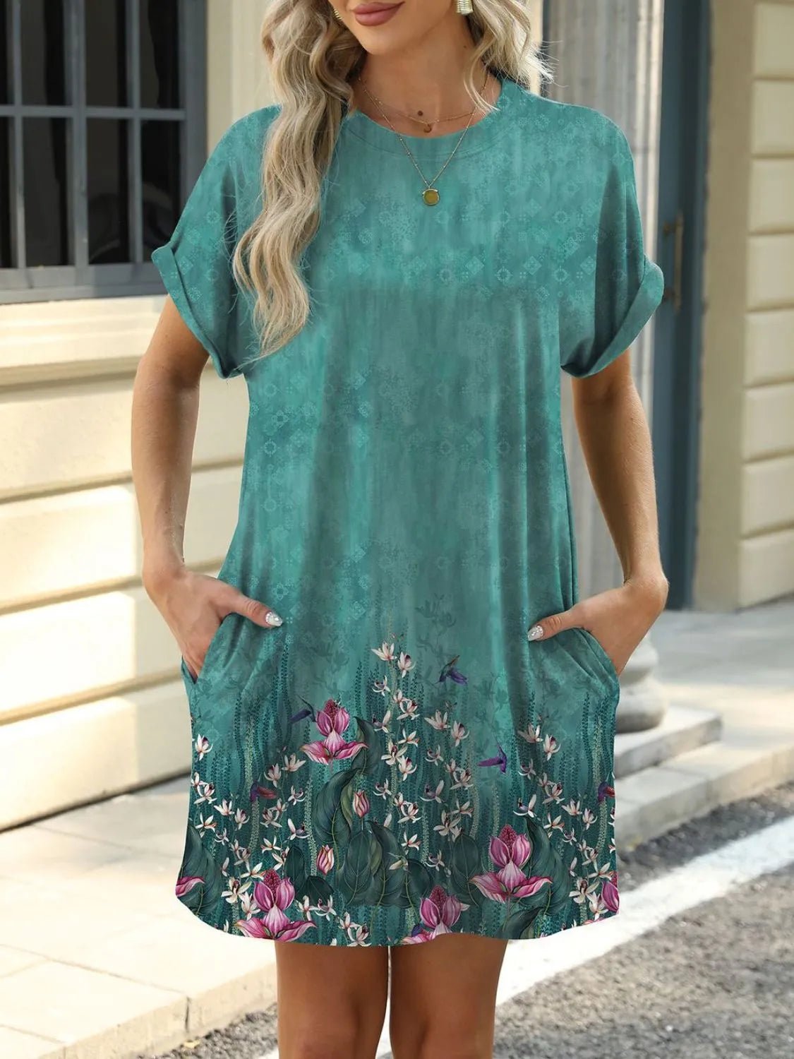Printed Round Neck Short Sleeve Mini Dress - Bela Fils BoutiqueBela Fils Boutique
