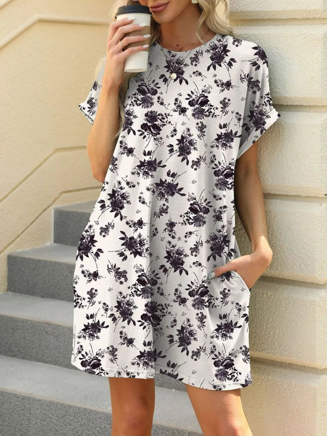 Printed Round Neck Short Sleeve Mini Dress - Bela Fils BoutiqueBela Fils Boutique