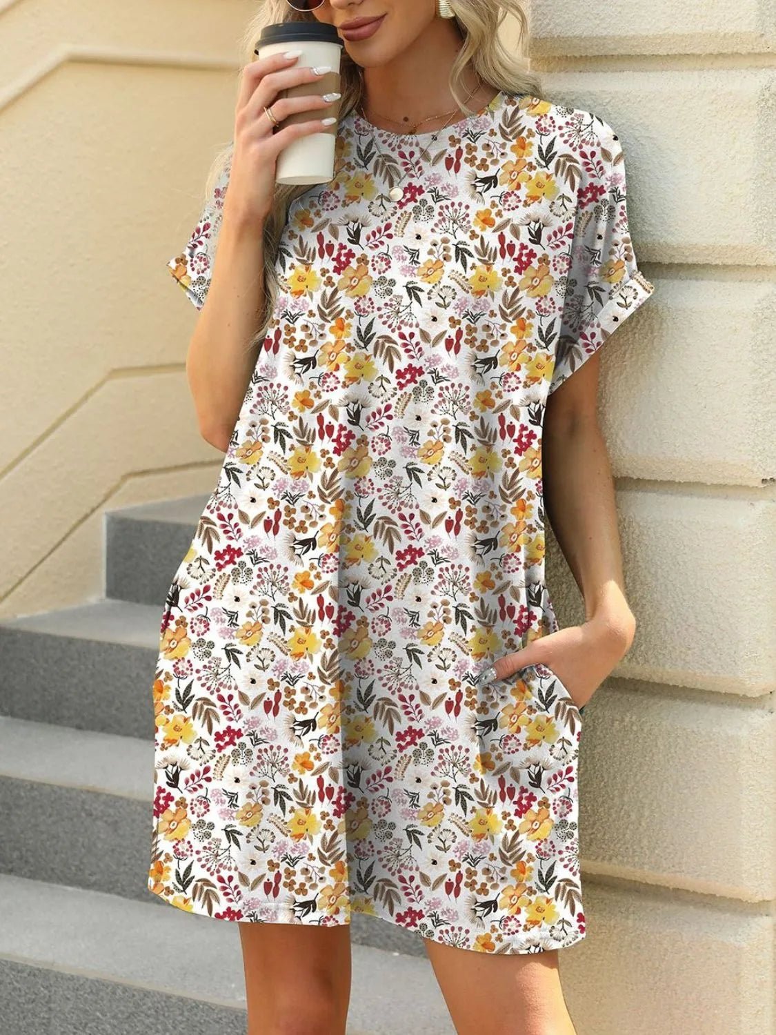 Printed Round Neck Short Sleeve Mini Dress - Bela Fils BoutiqueBela Fils Boutique