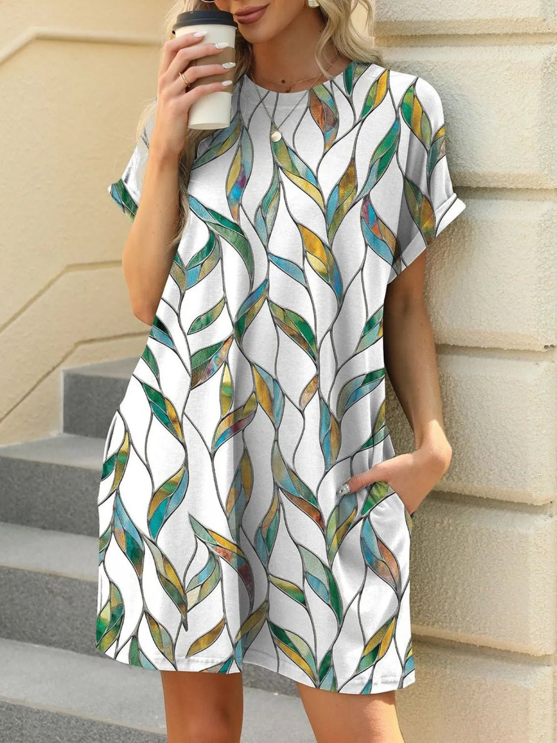 Printed Round Neck Short Sleeve Mini Dress - Bela Fils BoutiqueBela Fils Boutique