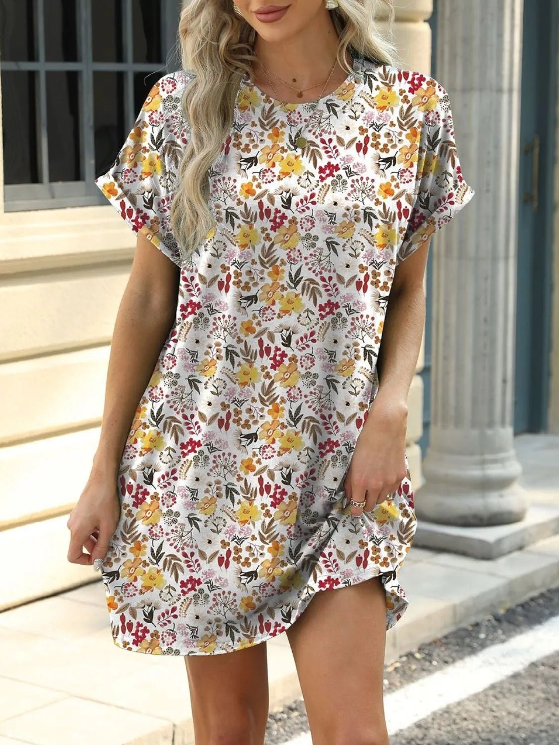 Printed Round Neck Short Sleeve Mini Dress - Bela Fils BoutiqueBela Fils Boutique