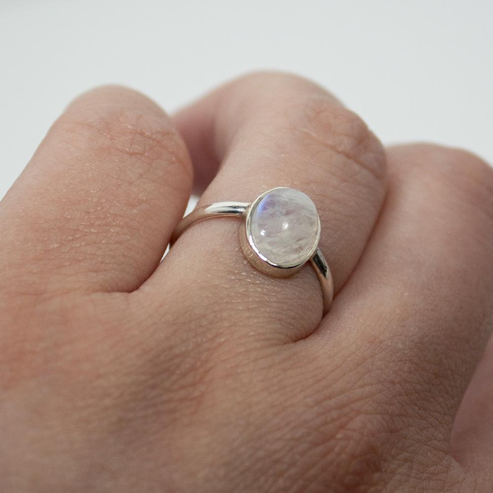 Rainbow Moonstone Open Bezel Sterling Silver Ring - Bela Fils BoutiqueJewelry & WatchesBela Fils Boutique