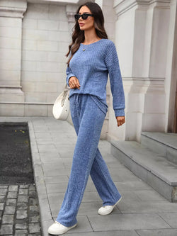 Ribbed Round Neck Top and Pants Set - Bela Fils BoutiqueBela Fils Boutique