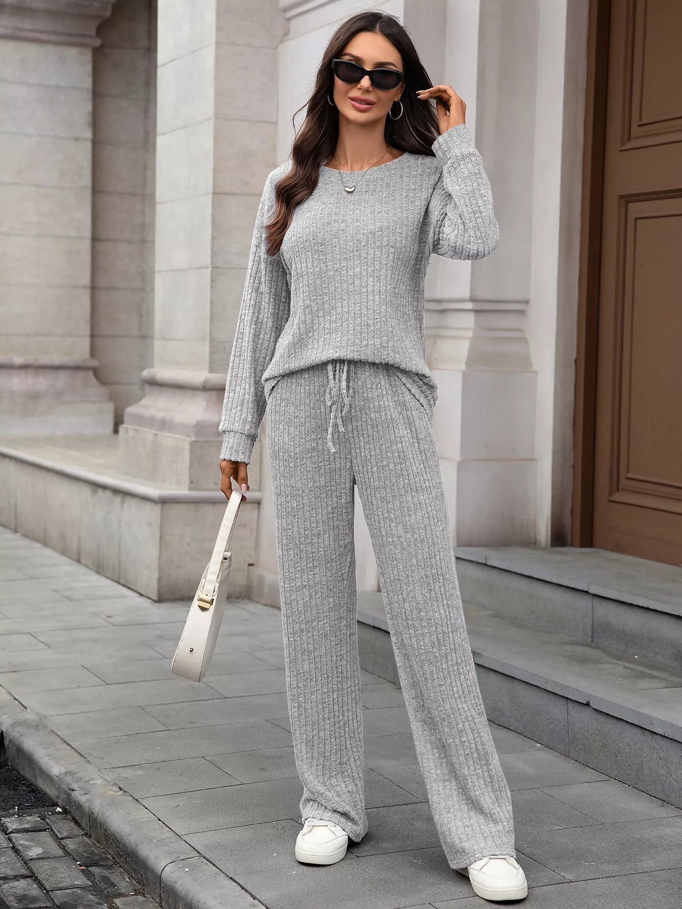 Ribbed Round Neck Top and Pants Set - Bela Fils BoutiqueBela Fils Boutique