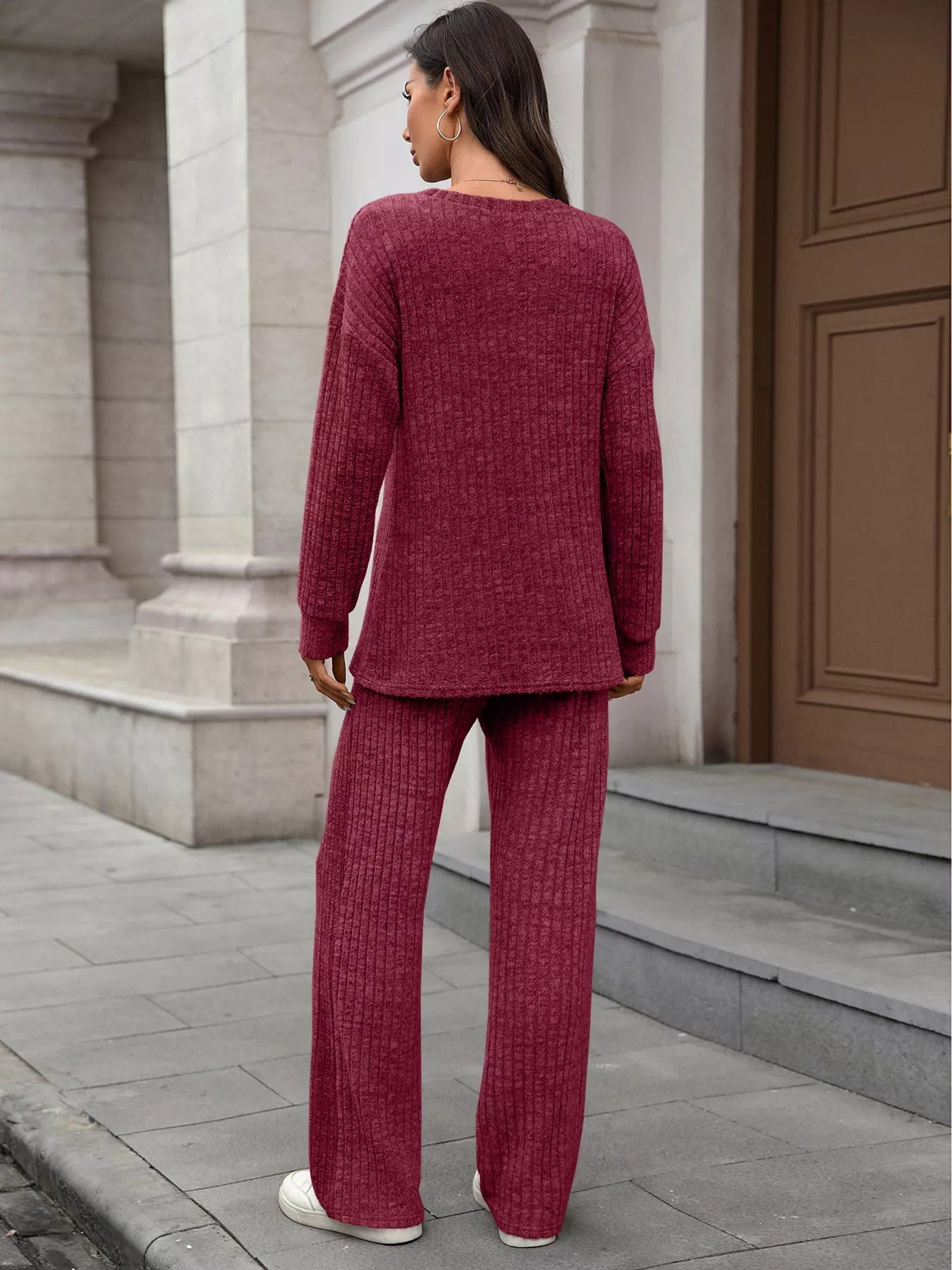 Ribbed Round Neck Top and Pants Set - Bela Fils BoutiqueBela Fils Boutique