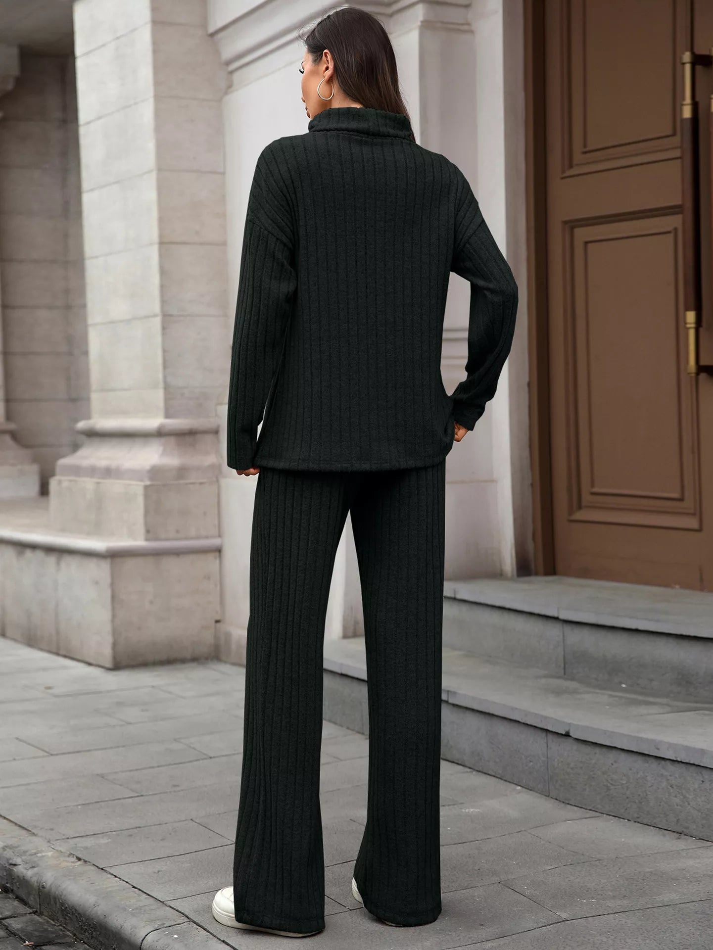 Ribbed Turtleneck Dropped Shoulder Top and Pants Sweater Set - Bela Fils BoutiqueBela Fils Boutique