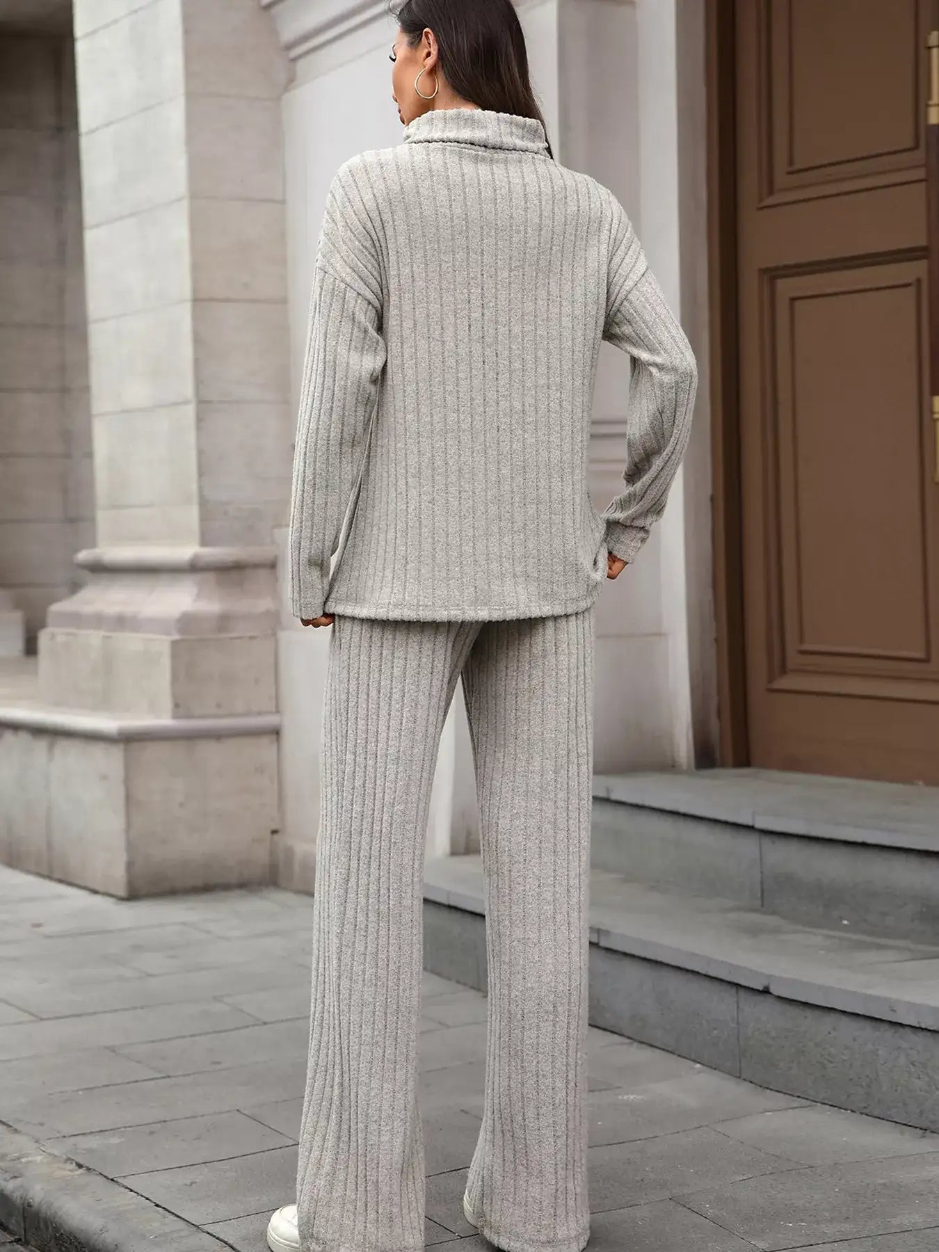 Ribbed Turtleneck Dropped Shoulder Top and Pants Sweater Set - Bela Fils BoutiqueBela Fils Boutique