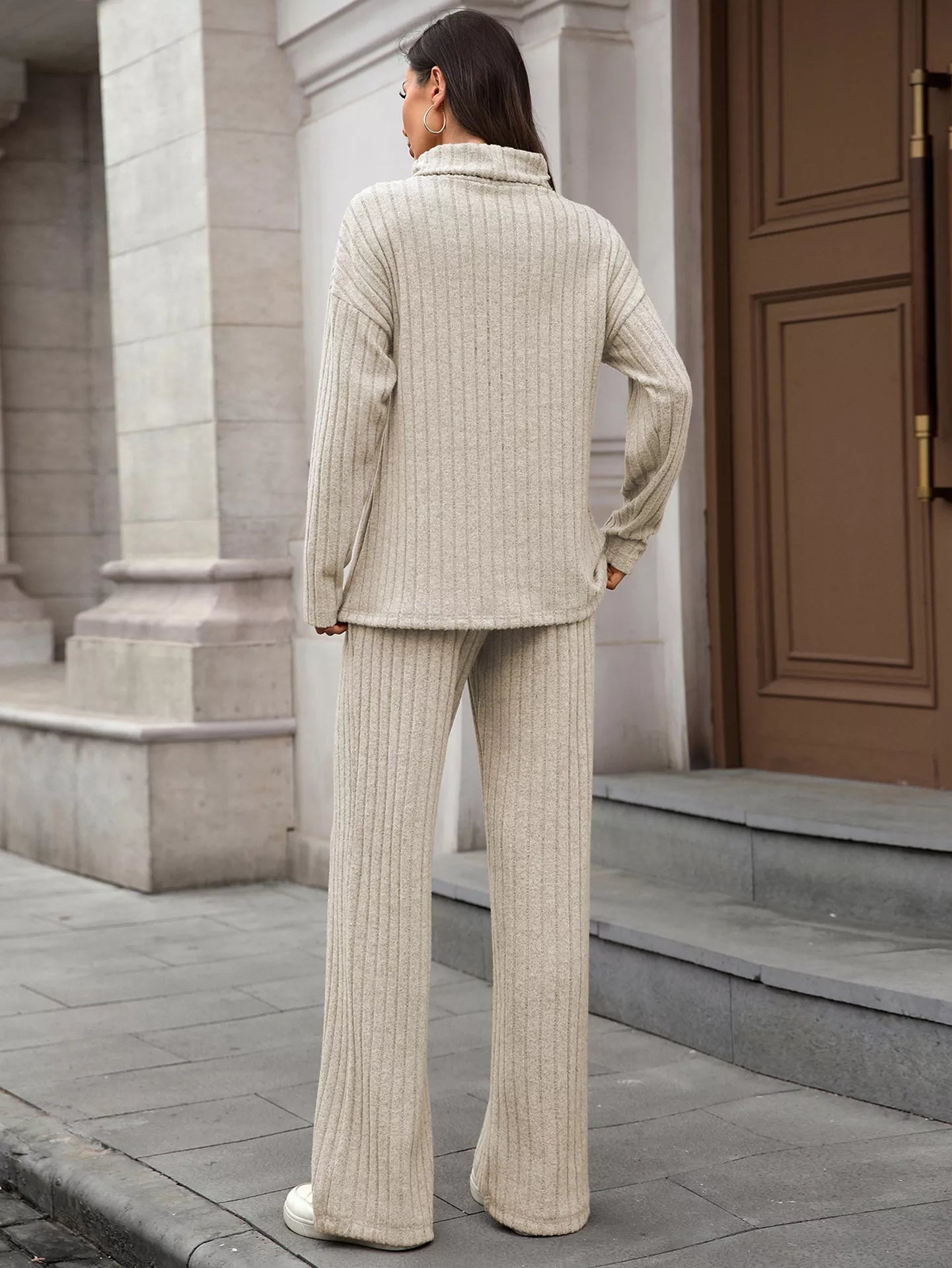 Ribbed Turtleneck Dropped Shoulder Top and Pants Sweater Set - Bela Fils BoutiqueBela Fils Boutique