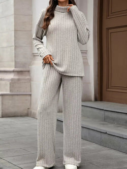 Ribbed Turtleneck Dropped Shoulder Top and Pants Sweater Set - Bela Fils BoutiqueBela Fils Boutique