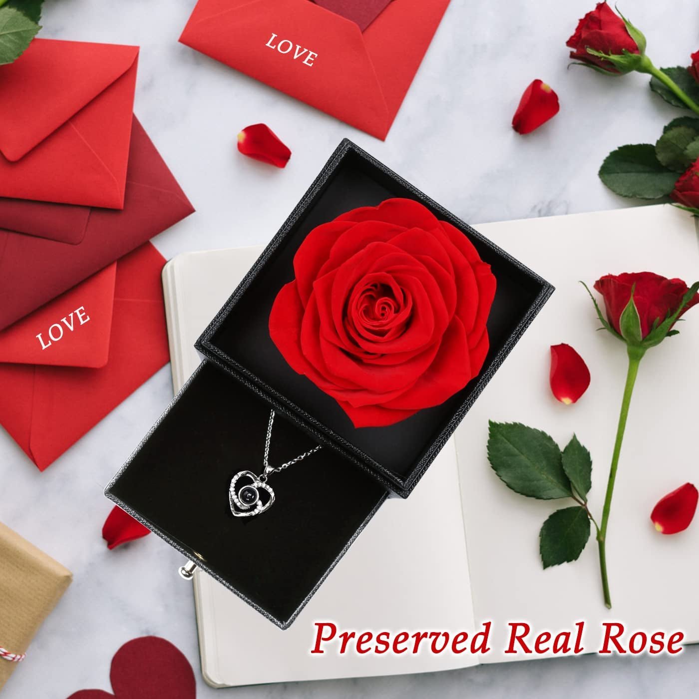 Rose Flower Necklace & Gift Box – Anniversary & Birthday - Bela Fils BoutiqueBela Fils Boutique