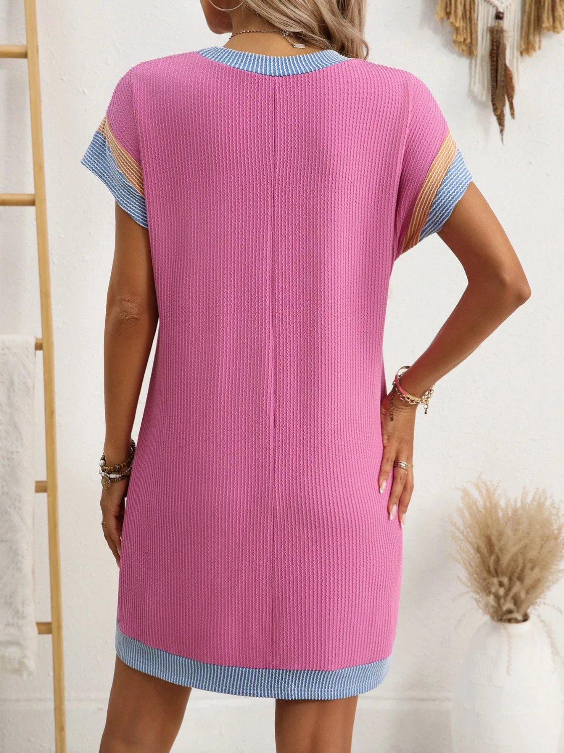 Round Neck Short Sleeve Mini Dress - Bela Fils BoutiqueBela Fils Boutique