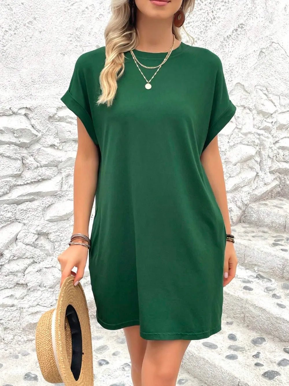 Round Neck Short Sleeve Mini Dress - Bela Fils BoutiqueBela Fils Boutique