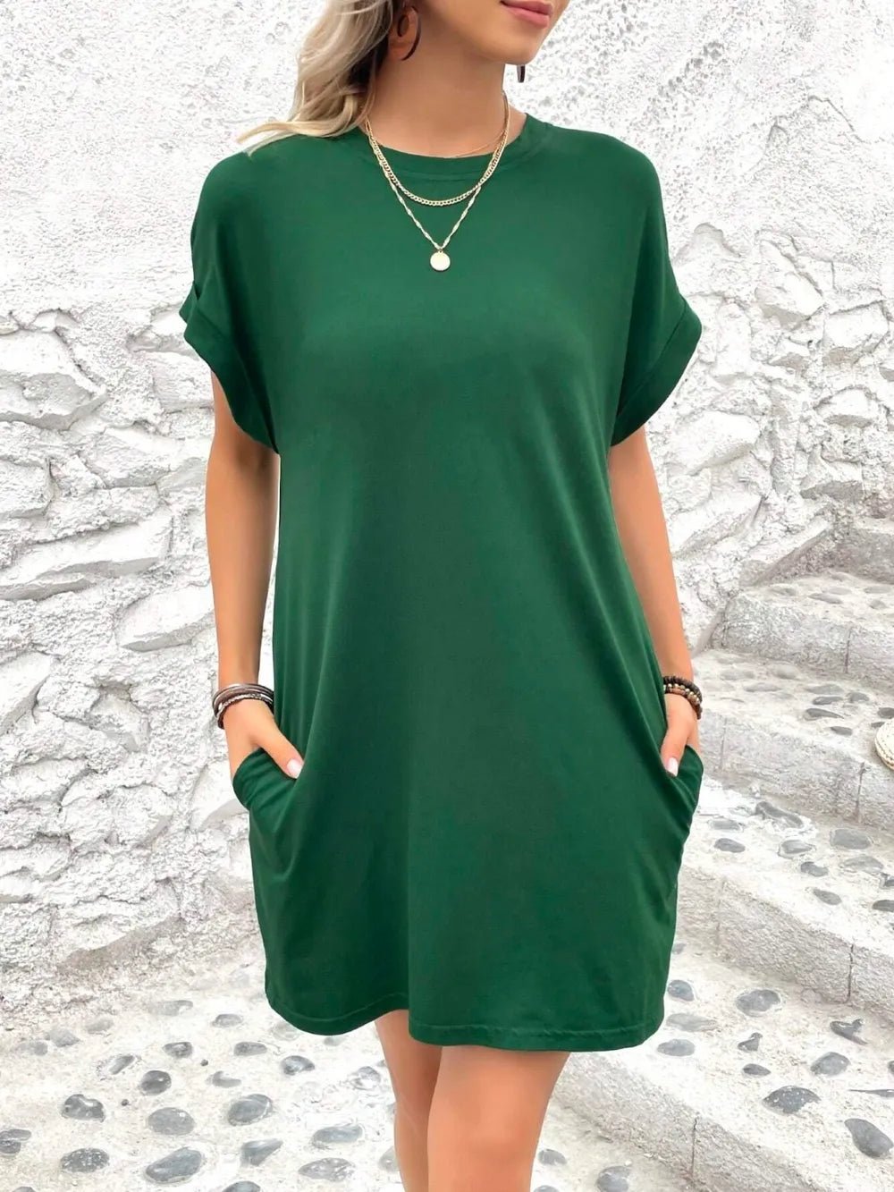 Round Neck Short Sleeve Mini Dress - Bela Fils BoutiqueBela Fils Boutique