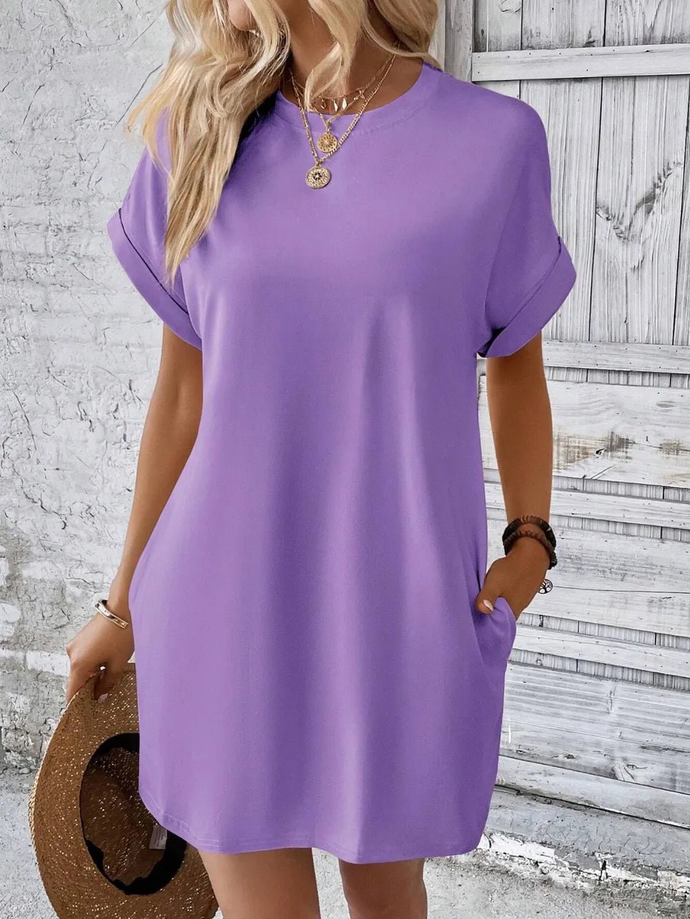 Round Neck Short Sleeve Mini Dress - Bela Fils BoutiqueBela Fils Boutique