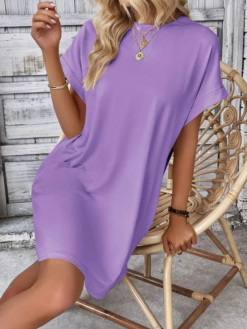 Round Neck Short Sleeve Mini Dress - Bela Fils BoutiqueBela Fils Boutique