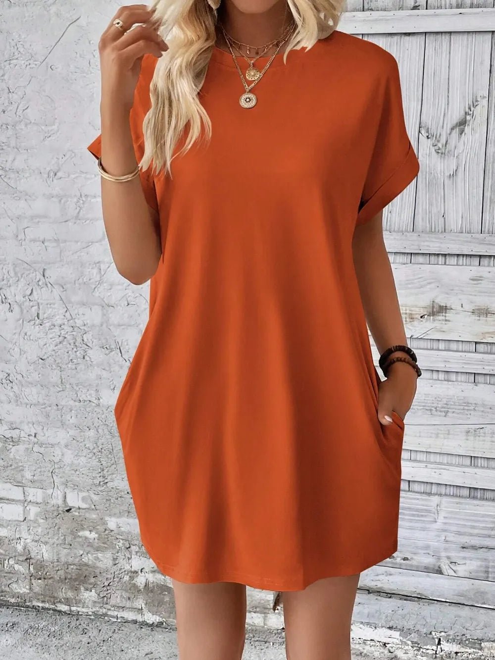 Round Neck Short Sleeve Mini Dress - Bela Fils BoutiqueBela Fils Boutique