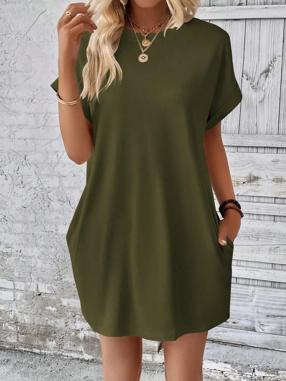 Round Neck Short Sleeve Mini Dress - Bela Fils BoutiqueBela Fils Boutique