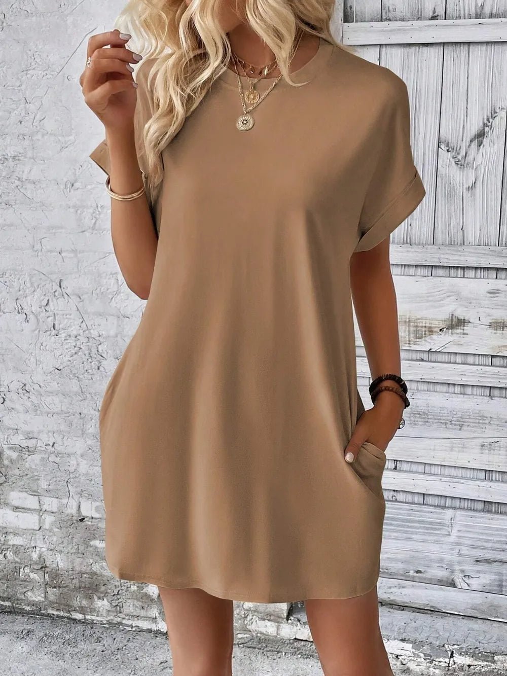 Round Neck Short Sleeve Mini Dress - Bela Fils BoutiqueBela Fils Boutique
