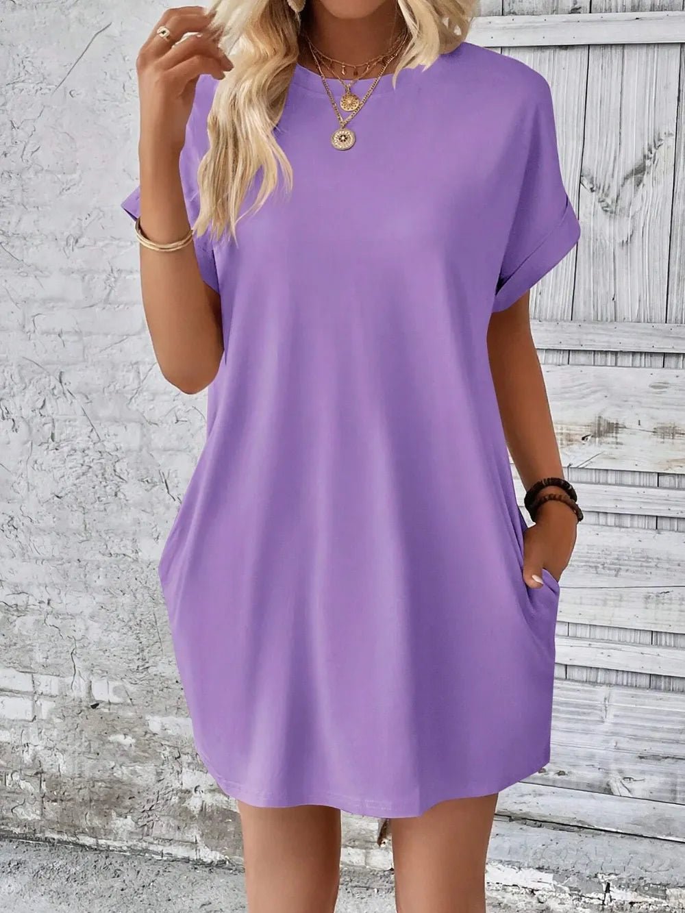 Round Neck Short Sleeve Mini Dress - Bela Fils BoutiqueBela Fils Boutique