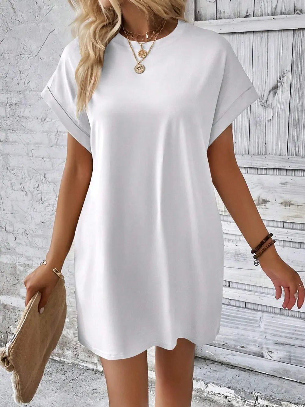 Round Neck Short Sleeve Mini Dress - Bela Fils BoutiqueBela Fils Boutique