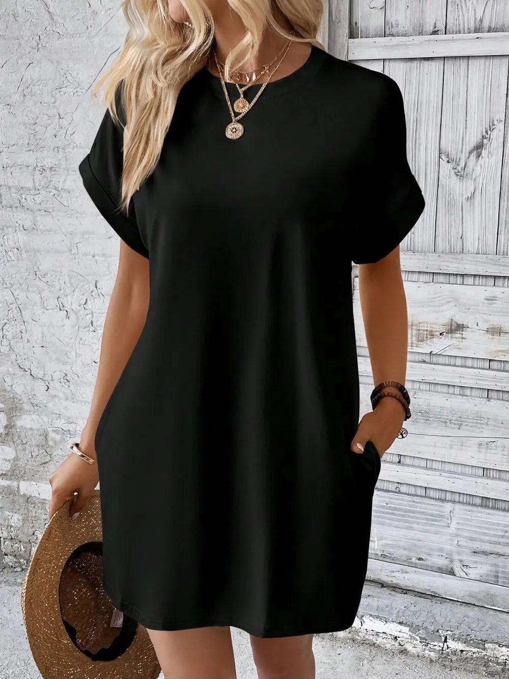Round Neck Short Sleeve Mini Dress - Bela Fils BoutiqueBela Fils Boutique