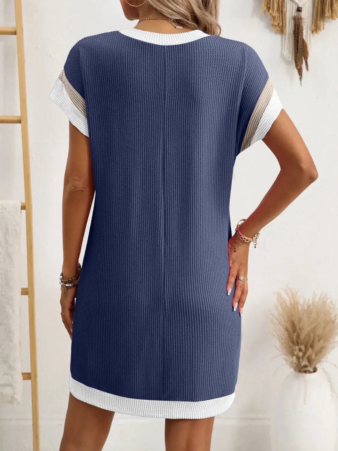 Round Neck Short Sleeve Mini Dress - Bela Fils BoutiqueBela Fils Boutique