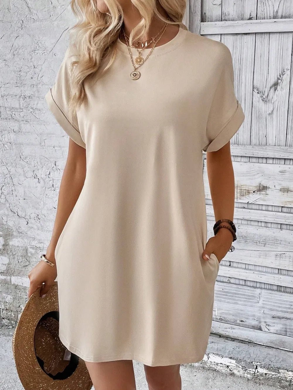Round Neck Short Sleeve Mini Dress - Bela Fils BoutiqueBela Fils Boutique
