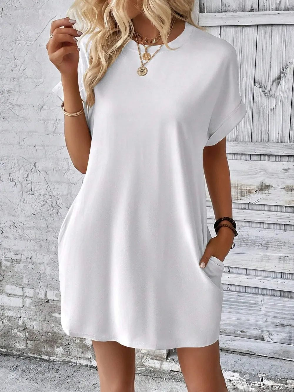 Round Neck Short Sleeve Mini Dress - Bela Fils BoutiqueBela Fils Boutique