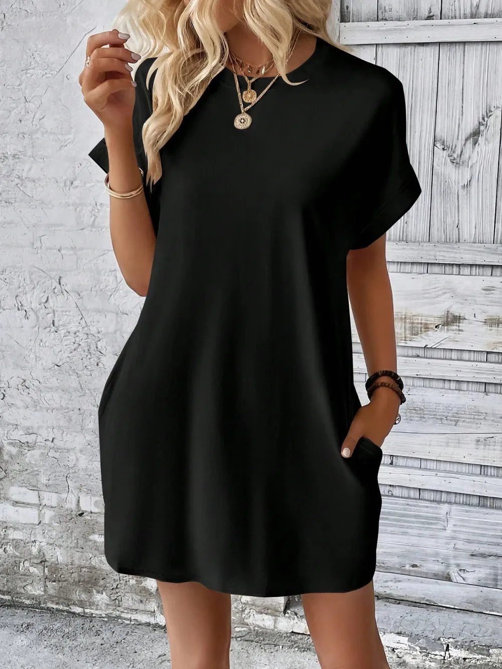 Round Neck Short Sleeve Mini Dress - Bela Fils BoutiqueBela Fils Boutique