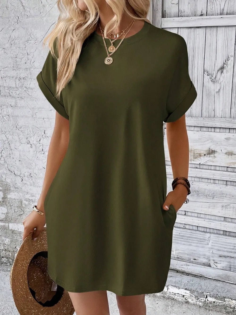 Round Neck Short Sleeve Mini Dress - Bela Fils BoutiqueBela Fils Boutique