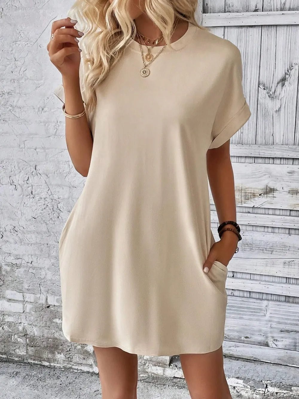 Round Neck Short Sleeve Mini Dress - Bela Fils BoutiqueBela Fils Boutique