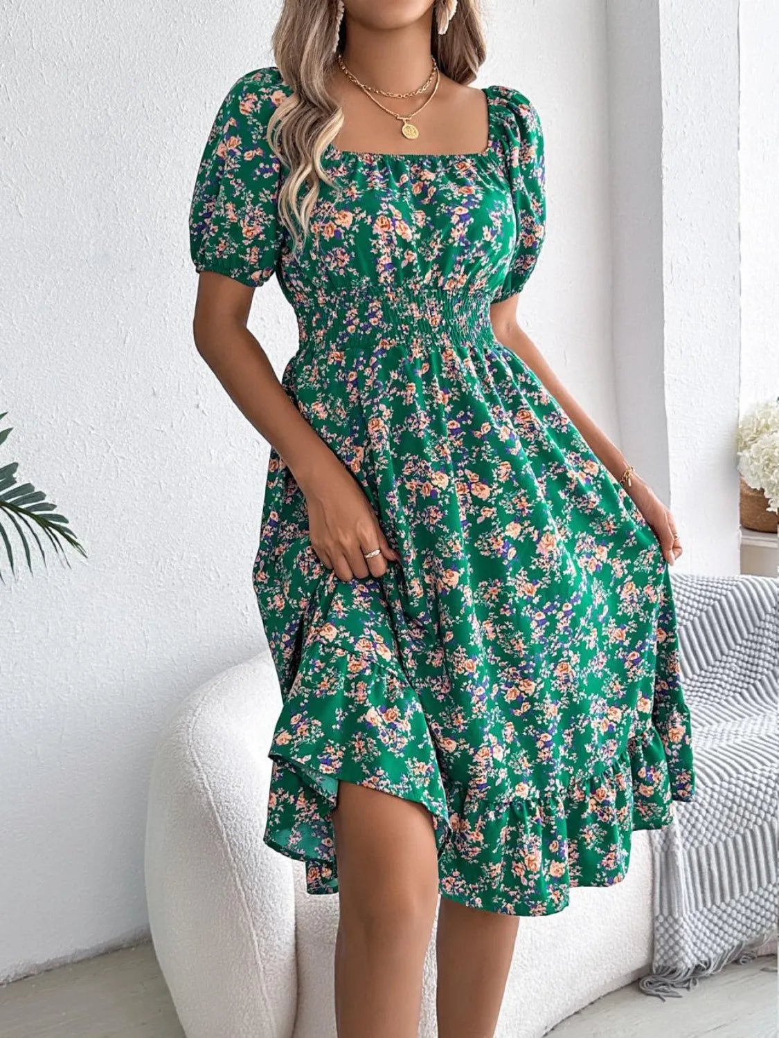 Ruffled Hem Floral Puff Sleeve Dress - Bela Fils BoutiqueBela Fils Boutique