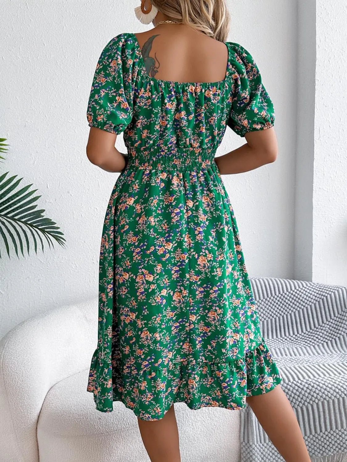 Ruffled Hem Floral Puff Sleeve Dress - Bela Fils BoutiqueBela Fils Boutique
