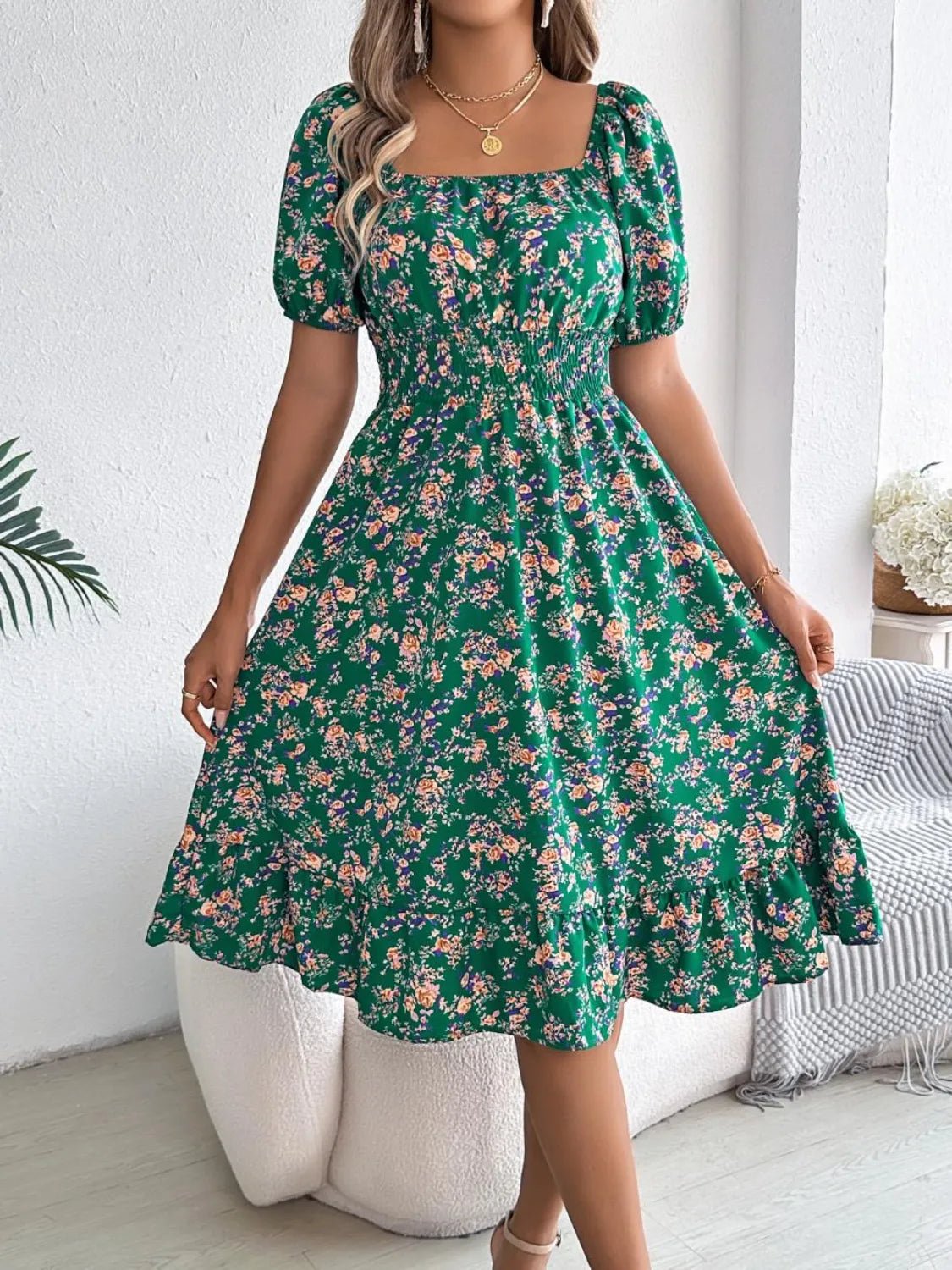 Ruffled Hem Floral Puff Sleeve Dress - Bela Fils BoutiqueBela Fils Boutique