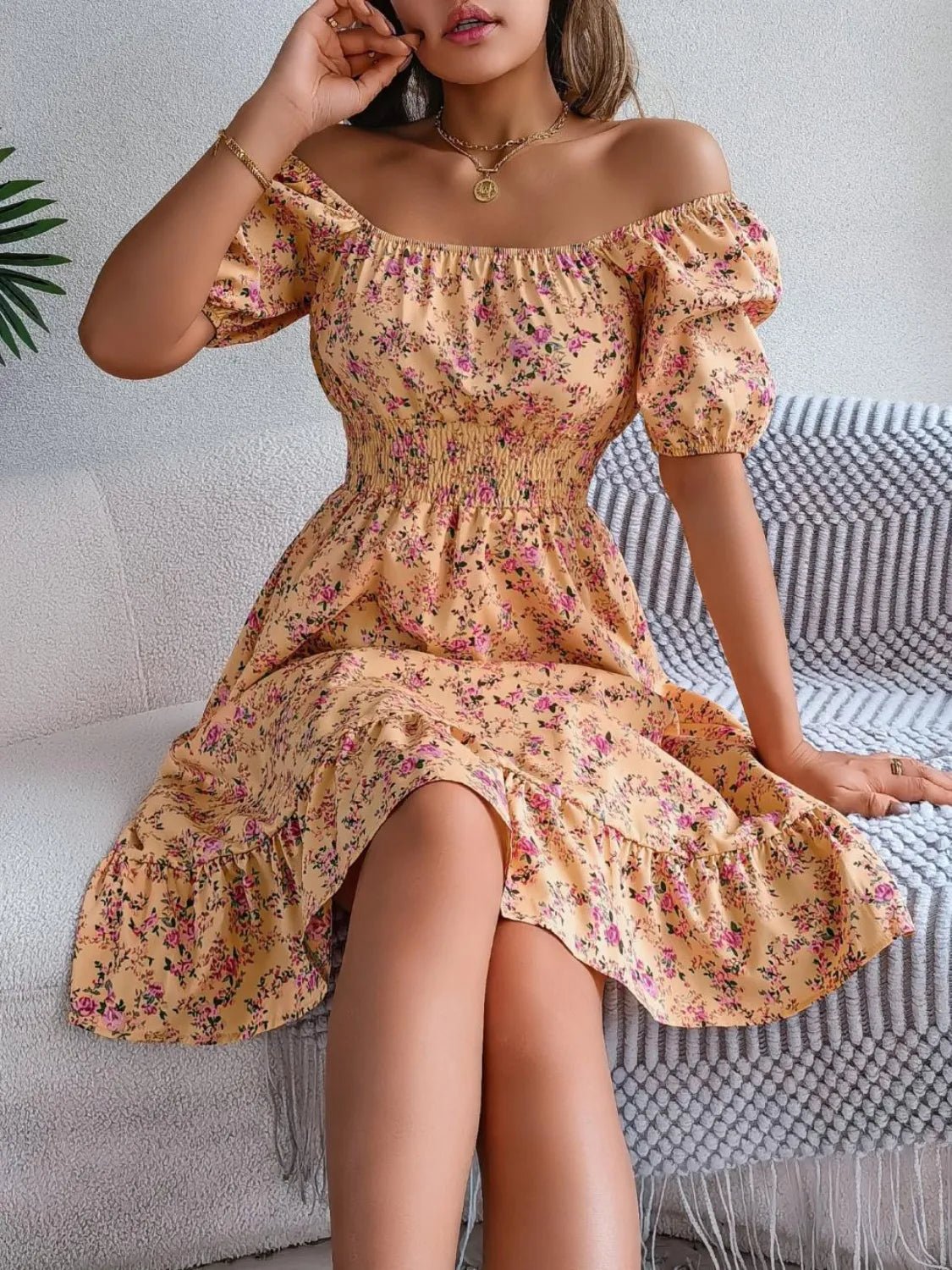 Ruffled Hem Floral Puff Sleeve Dress - Bela Fils BoutiqueBela Fils Boutique