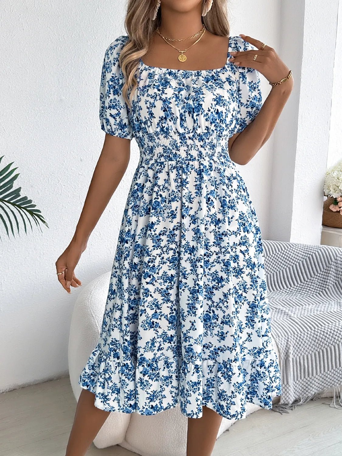 Ruffled Hem Floral Puff Sleeve Dress - Bela Fils BoutiqueBela Fils Boutique