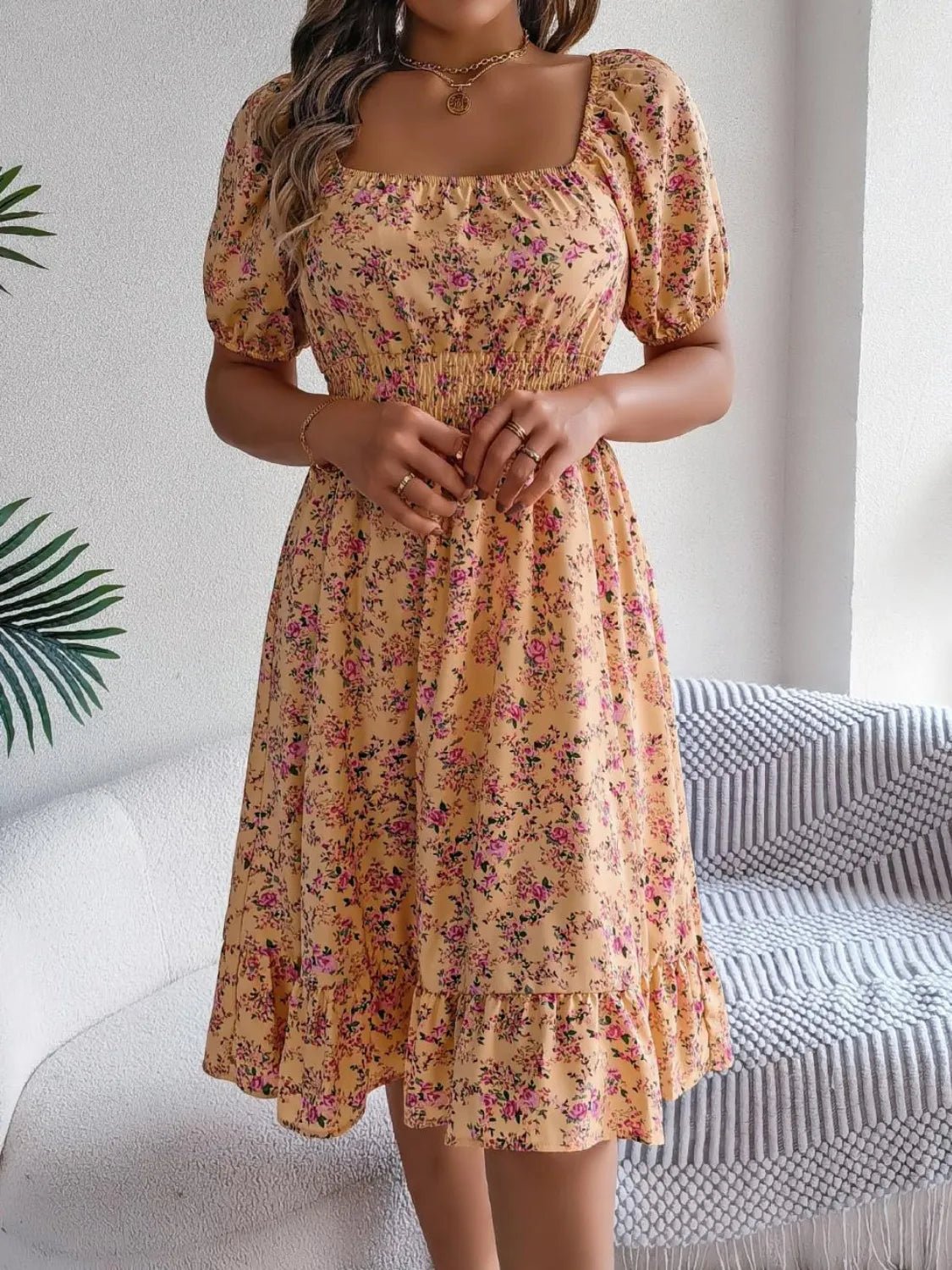 Ruffled Hem Floral Puff Sleeve Dress - Bela Fils BoutiqueBela Fils Boutique