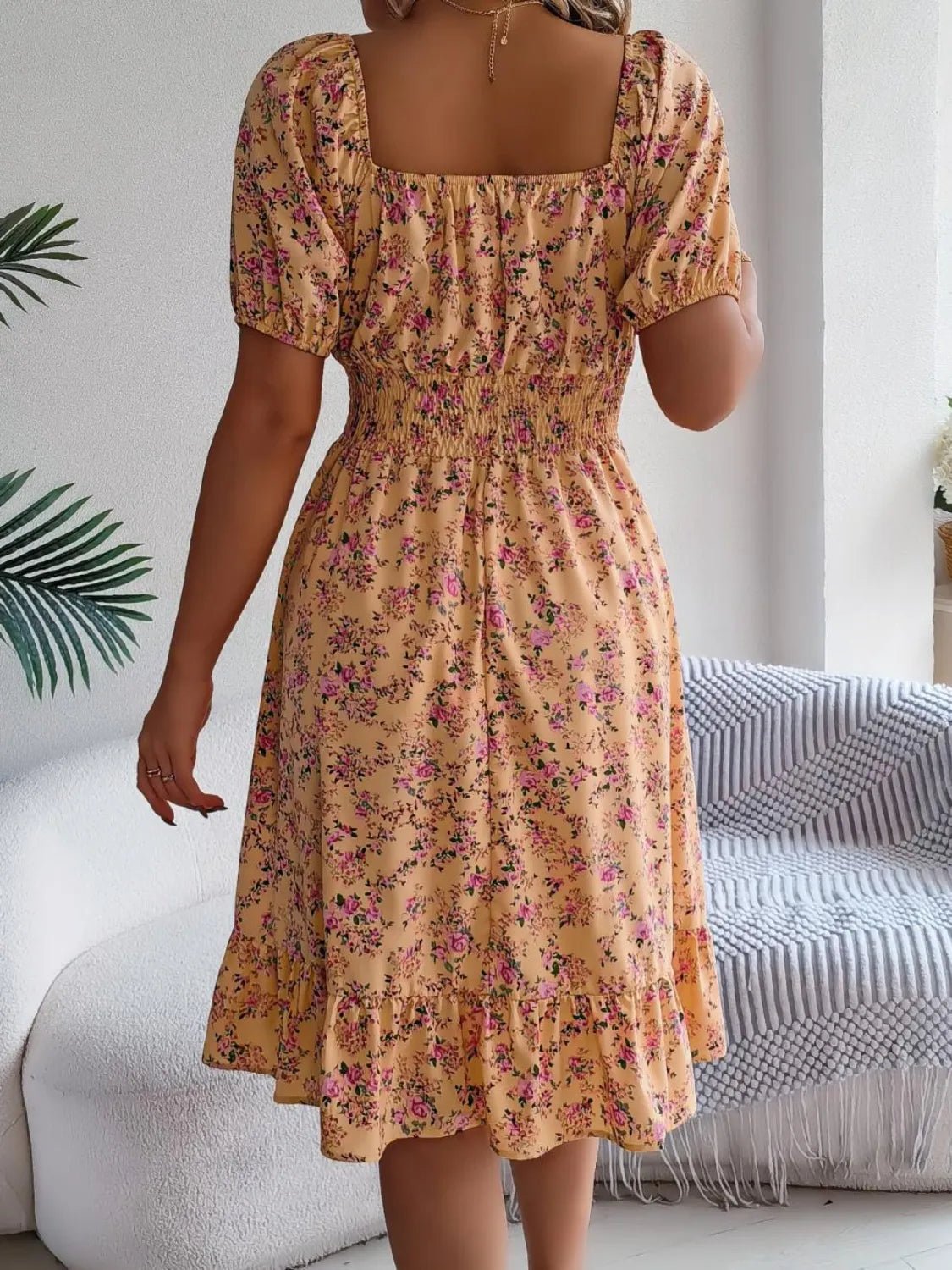 Ruffled Hem Floral Puff Sleeve Dress - Bela Fils BoutiqueBela Fils Boutique