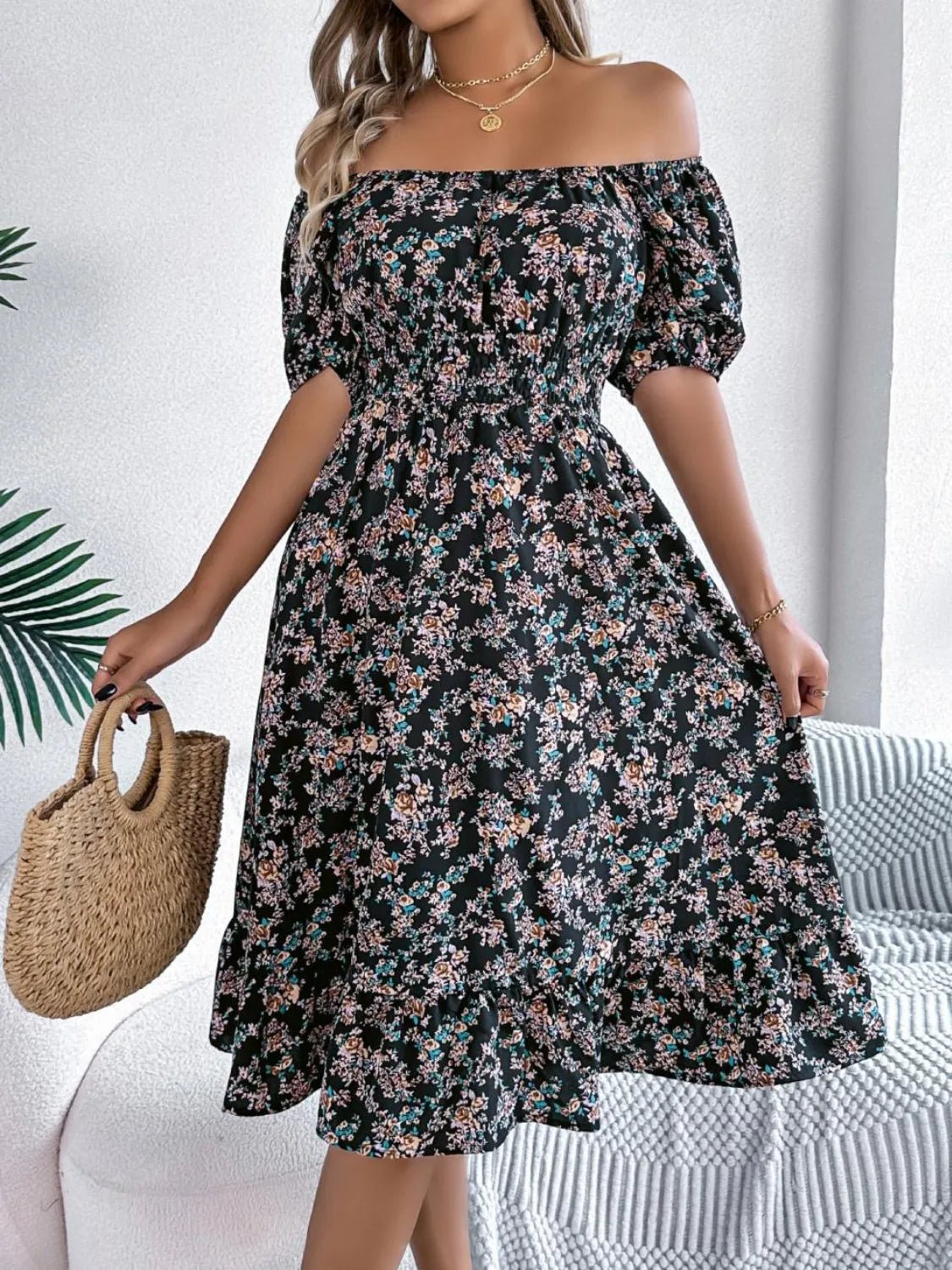 Ruffled Hem Floral Puff Sleeve Dress - Bela Fils BoutiqueBela Fils Boutique