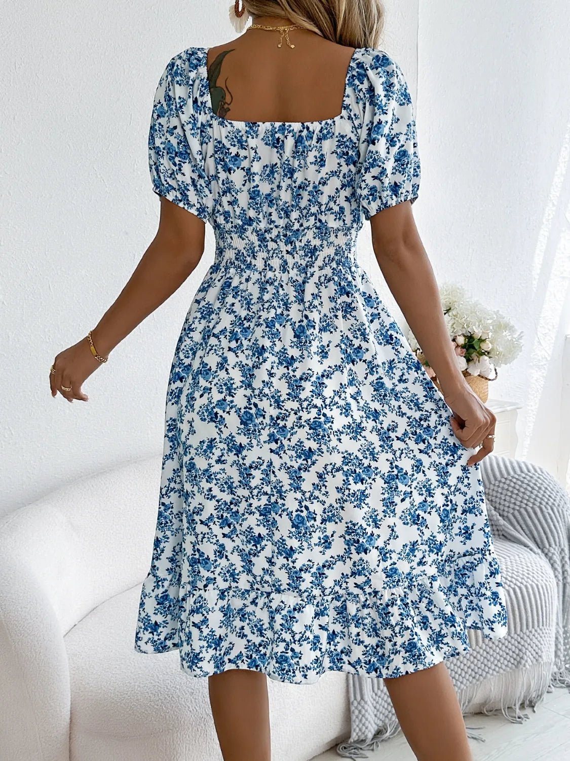Ruffled Hem Floral Puff Sleeve Dress - Bela Fils BoutiqueBela Fils Boutique