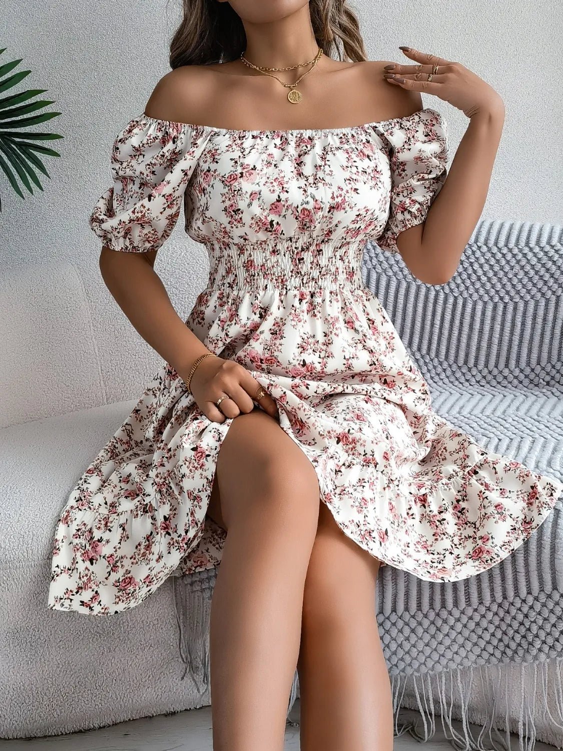 Ruffled Hem Floral Puff Sleeve Dress - Bela Fils BoutiqueBela Fils Boutique