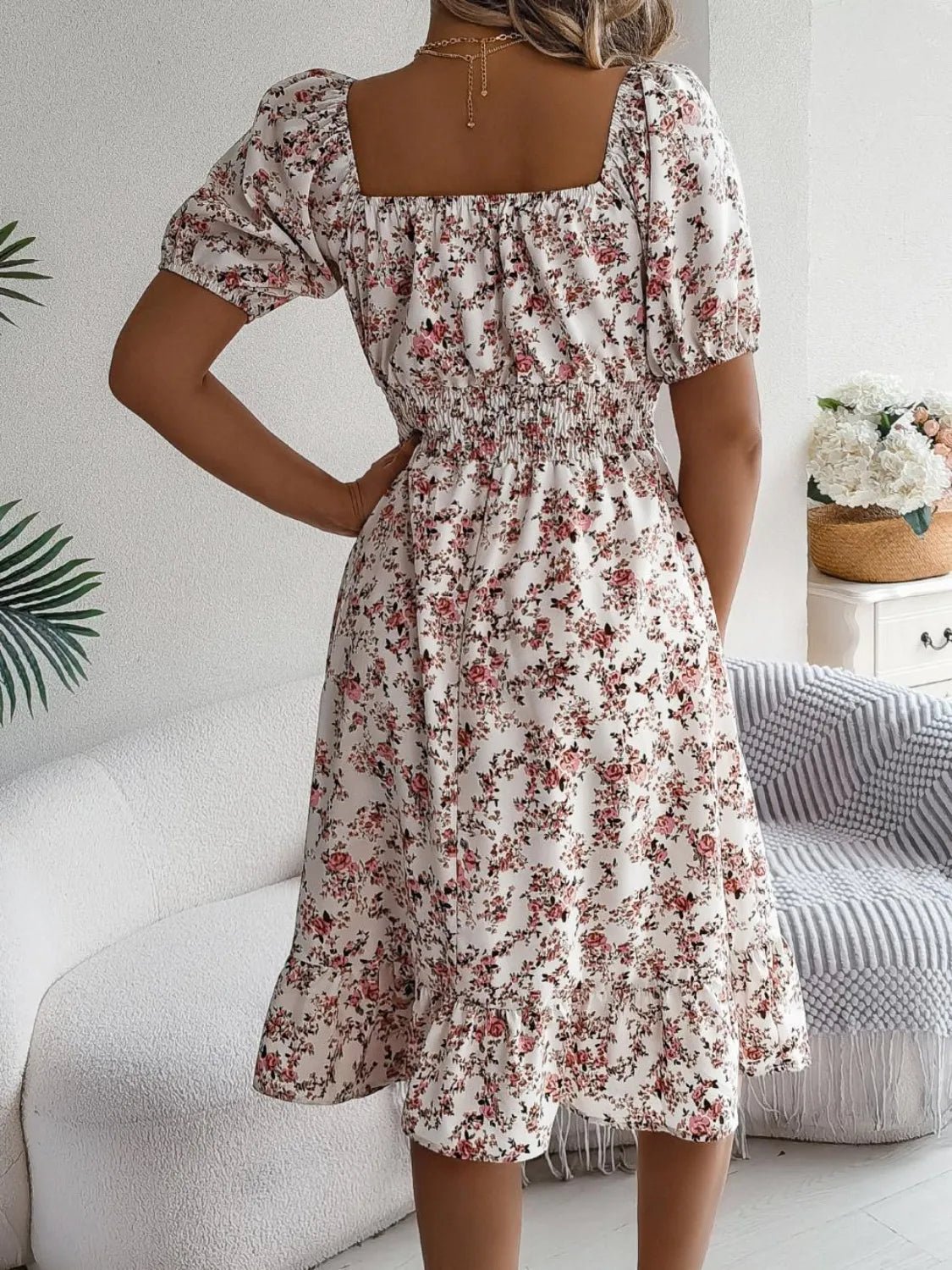 Ruffled Hem Floral Puff Sleeve Dress - Bela Fils BoutiqueBela Fils Boutique