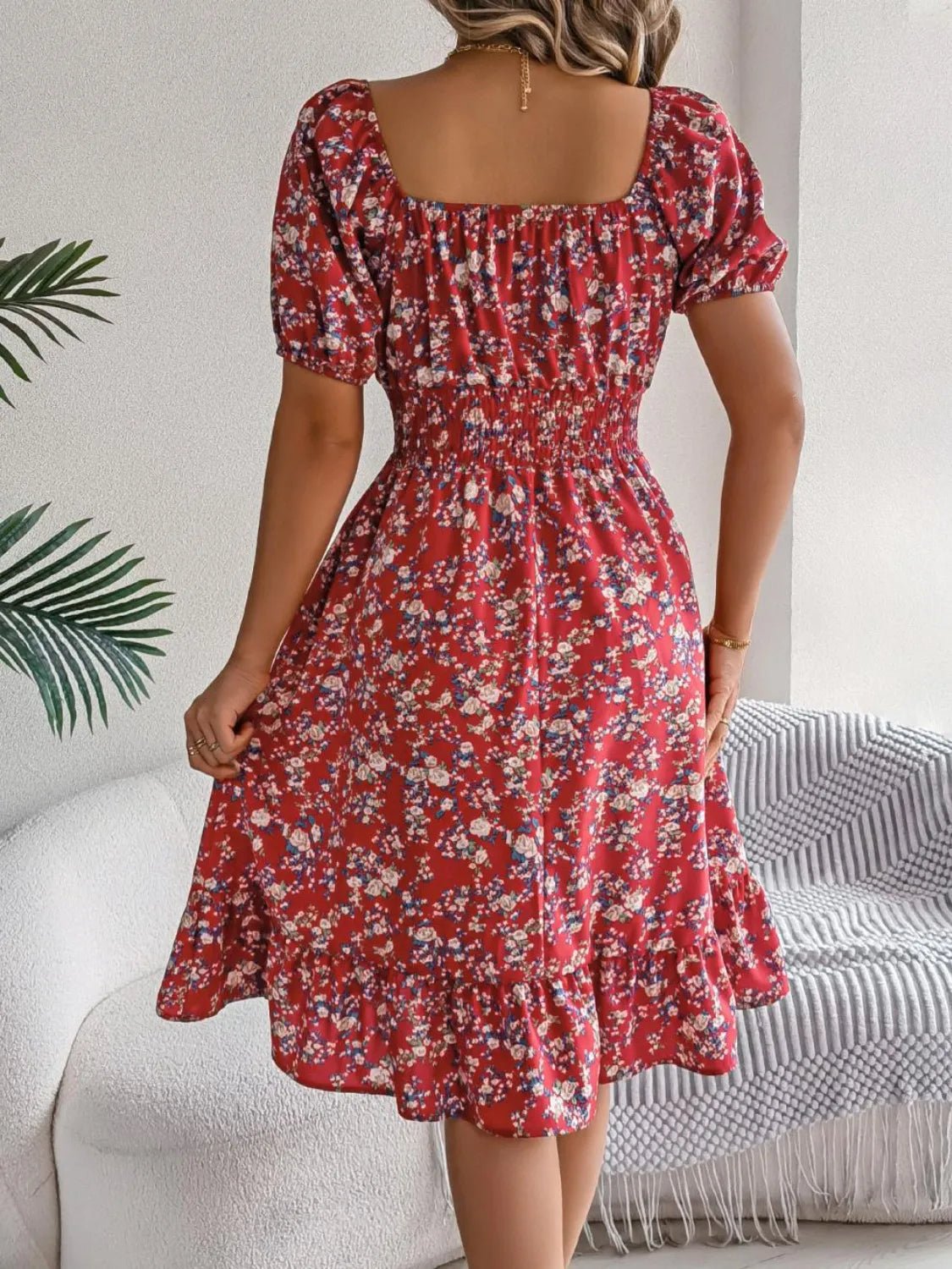 Ruffled Hem Floral Puff Sleeve Dress - Bela Fils BoutiqueBela Fils Boutique