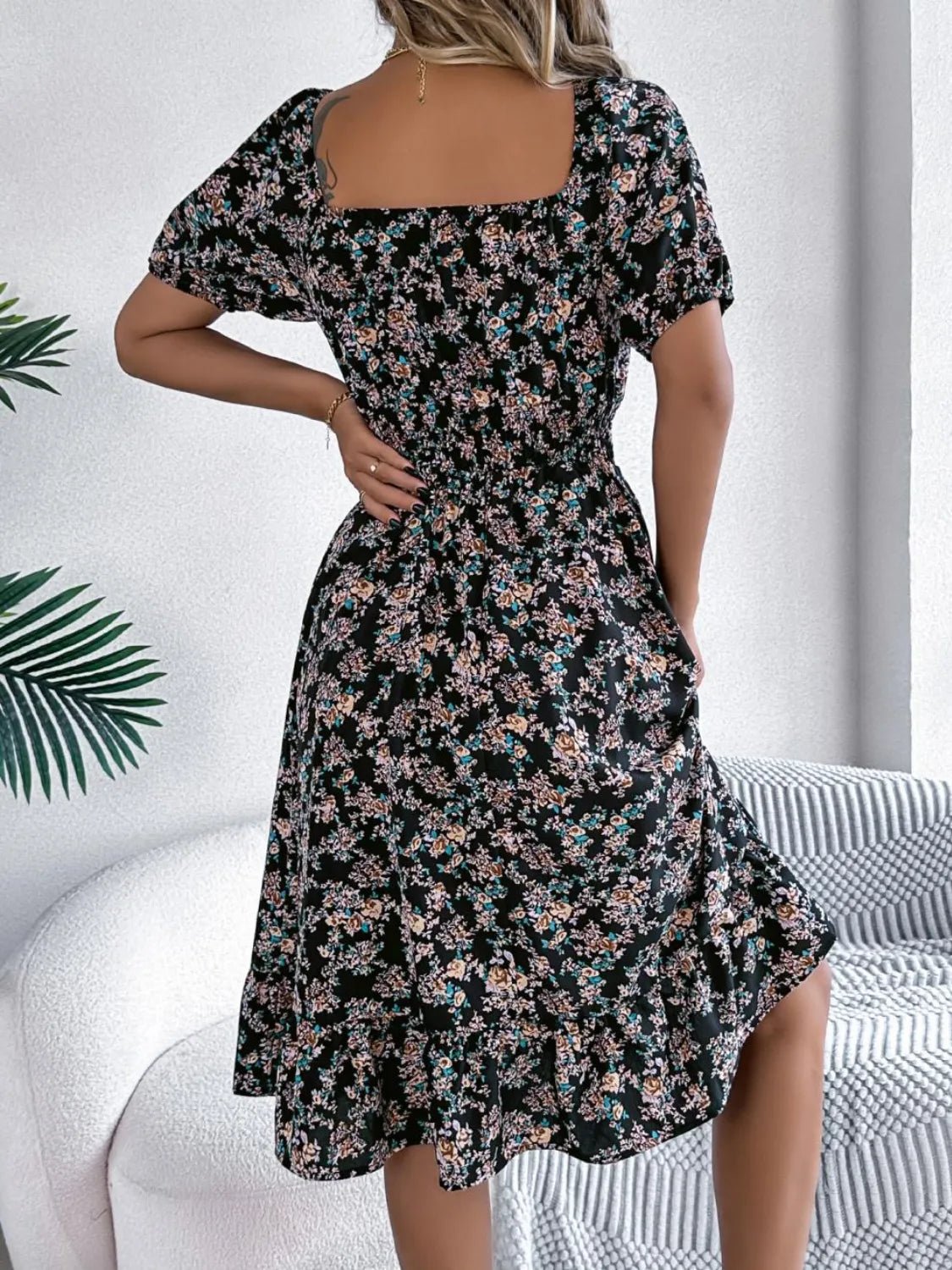 Ruffled Hem Floral Puff Sleeve Dress - Bela Fils BoutiqueBela Fils Boutique