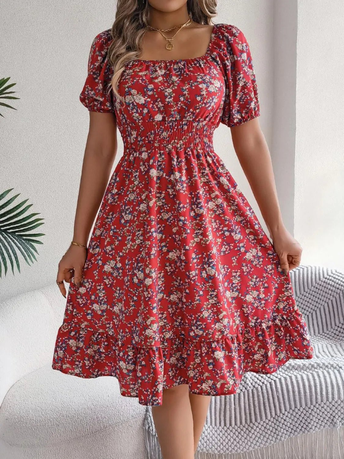 Ruffled Hem Floral Puff Sleeve Dress - Bela Fils BoutiqueBela Fils Boutique