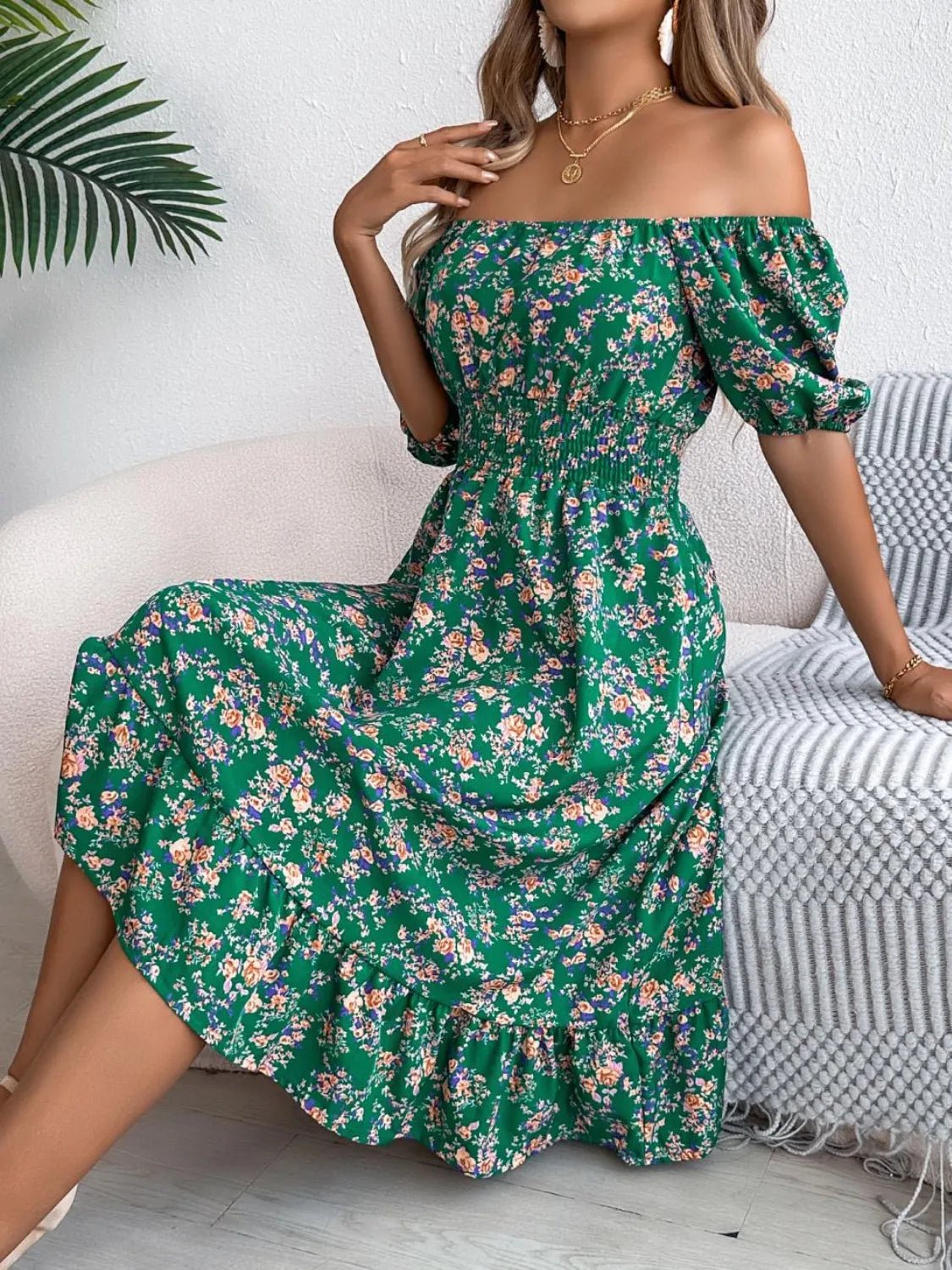 Ruffled Hem Floral Puff Sleeve Dress - Bela Fils BoutiqueBela Fils Boutique