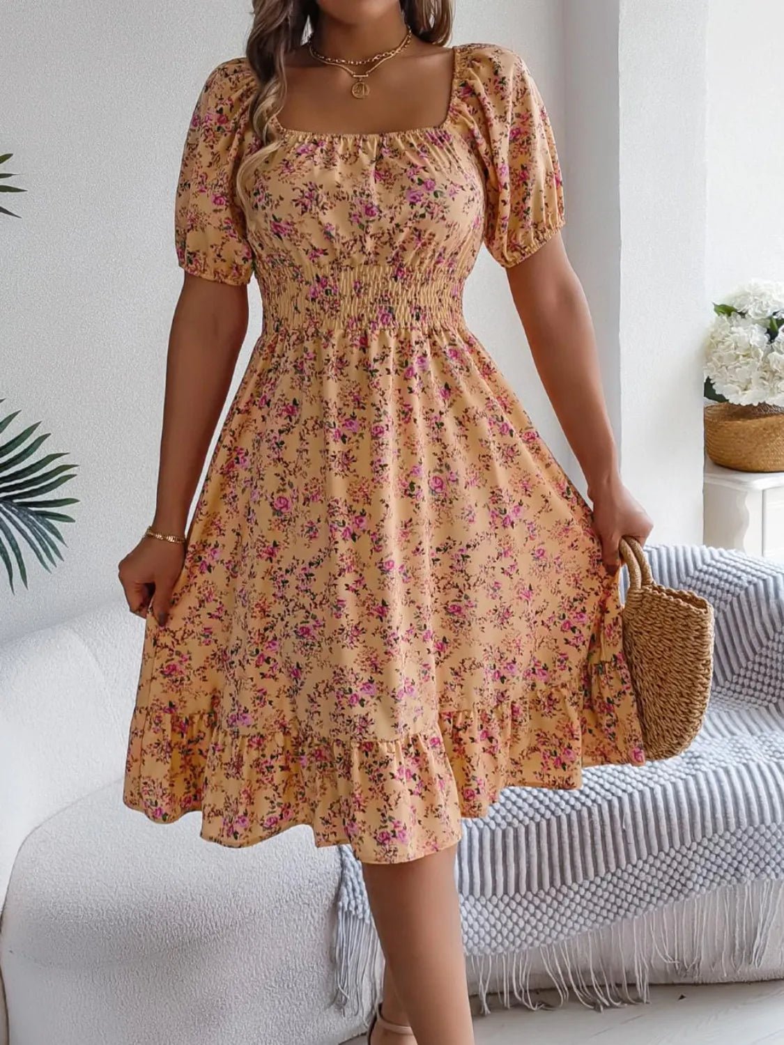 Ruffled Hem Floral Puff Sleeve Dress - Bela Fils BoutiqueBela Fils Boutique